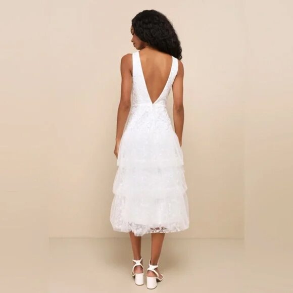 NWT Lulus Confidently Gorgeous Ivory Tulle Embroidered Backless Midi Dress - Picture 5 of 6